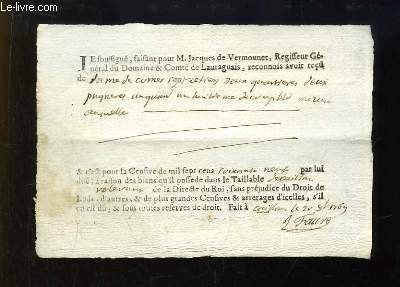 Reu, fait pour M. Jacques de Vermounet, Rgisseur Gnral du Domaine & Comt de Lauraguais. Fait  Caillau en 1769.