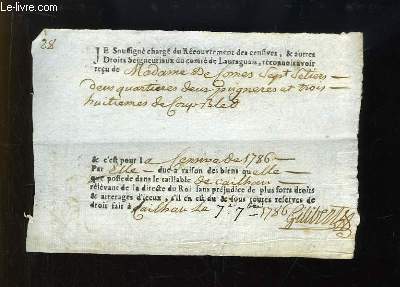 Reu, fait par le Charg du Recouvrement des Censives, & autres Droits Seigneuriaux du Comt de Lauraguais. Fait  Caillau en 1786