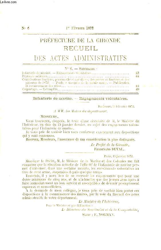 Recueil des Actes Administratifs N6 : Infanterie de marine - Colportage, Estampille ...