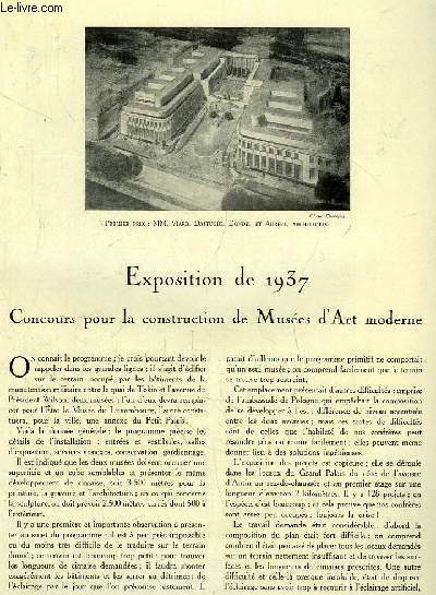 L'Architecture. N2 - Volume XLVIII : Exposition de 1937, concours pour la construction de Muses d'Art moderne - Bureaux de Postes - La Fondation de Mme Jules Lebaudy ...