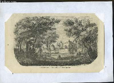 Une gravure en noir et blanc, XIXe, du Chteau de la Brde - Habitation de Montesquieu.