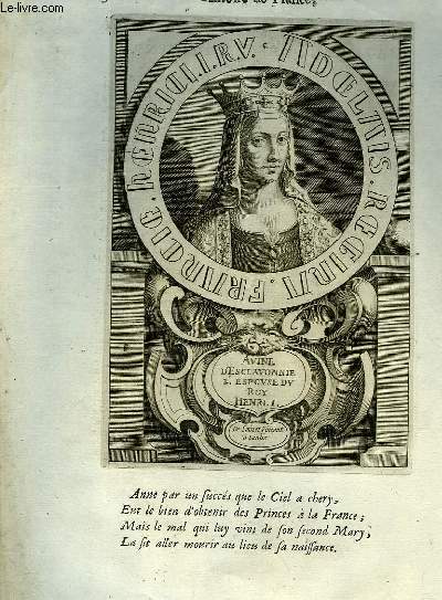Une Gravure, XVIIIe sicle, en noir et blanc de Avine d'Esclavonnie II, Espouse du roi Henri 1.