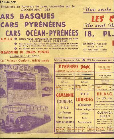 Dpliant des Cars Basques, Pyrnens et Ocan-Pyrnes.