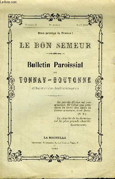 Le Bon Semeur N3 - 2me anne. Bulletin Paroissial de Tonnay-Boutonne (Charente-Infrieure)