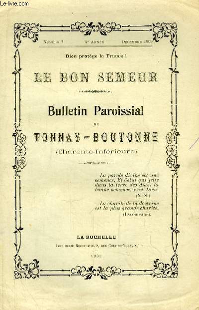 Le Bon Semeur N7 - 2me anne. Bulletin Paroissial de Tonnay-Boutonne (Charente-Infrieure)