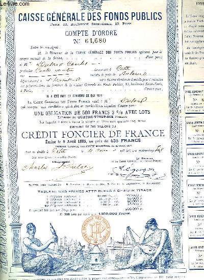 Une obligation de 500 Francs, de la Caisse Gnrale des Fonds Publics.