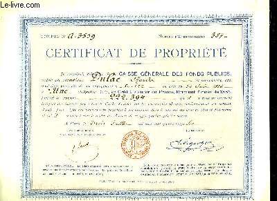 Un Certificat de Proprit, dlivr par la Caisse Gnrale des Fonds Publics  Mr Charles D., le 30 juin 1886