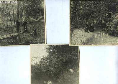 Lot de 3 photographies anciennes, en noir et blanc , d'un groupe de 4 personnes dans un parc, situ  Saint-Michel prs Podensac