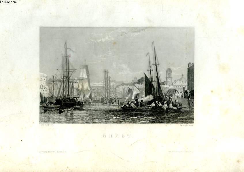 Une Gravure originale du XIXe sicle, du Port de Brest.