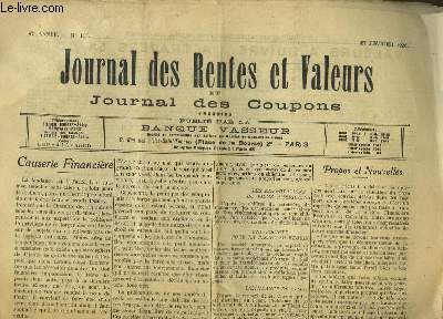 Journal des Rentes et Valeurs et Journal des Coupons, N111 - 47e anne