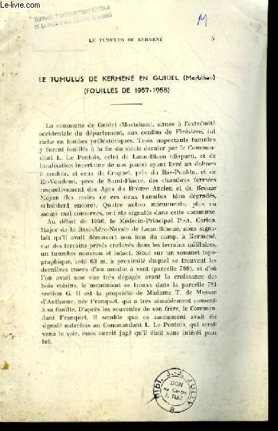 Le Tumulus de Kermen en Guidel (Morbihan) (Fouilles de 1957  1958).