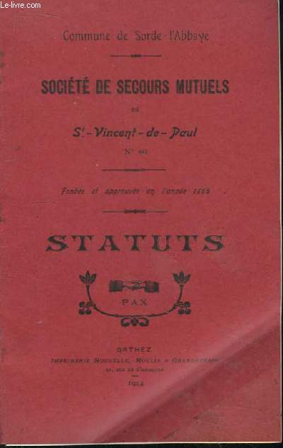 Statuts de la Socit de Secours Mutuels de Saint-Vincent-de-Paul N86