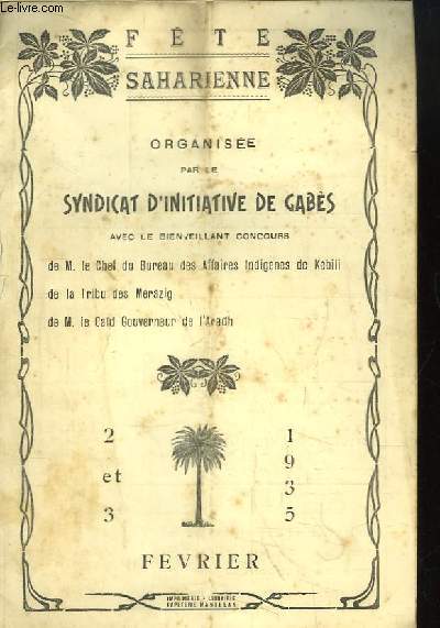 Programme de la Fte Saharienne, des 2 et 3 fvrier 1935.