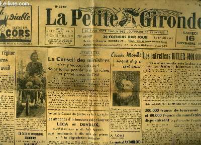 La Petite Gironde - Edition du Matin. N24950 - 70e anne : Les entretiens Hitler-Molotov.