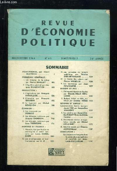 Revue d'Economie Politique N4 / 5 - 74e anne