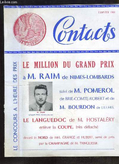 Contacts de Janvier 1961 : Le million du Grand Prix  M. Rain de Nimes-Lombards.