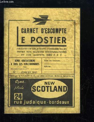Le Postier. Carnet d'Escompte. N1