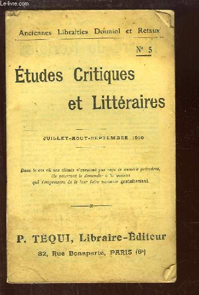 Etudes Critiques et Littraires N5