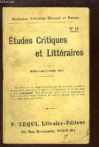 Etudes Critiques et Littraires N11 :