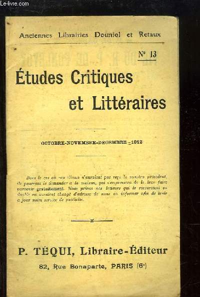 Etudes Critiques et Littraires N13