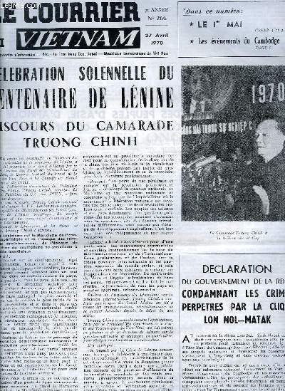 Le Courrier du Vietnam N266 - 7e anne : Clbration Solennelle du Centenaire de Lnine. Discours du Camarade Truong Chinh - Les principaux jalons du mouvement ouvrier au Viet Nam ...