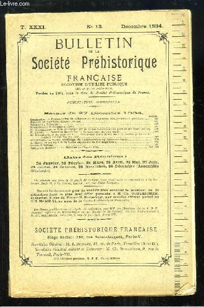 Bulletin de la Socit Prhistorique Franaise. N12 - Tome 31 : Note gologique sur la station tardenoisienne pure de Montbani - Au sujet de la Grotte spulcrate de Fontanguillire ...