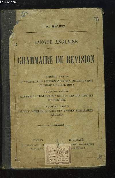 Grammaire de Rvision. Langue Anglaise.