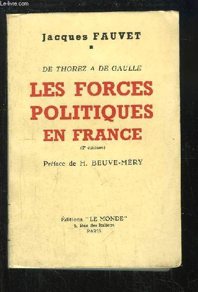Les Forces Politiques en France. De Thorez  de Gaulle.