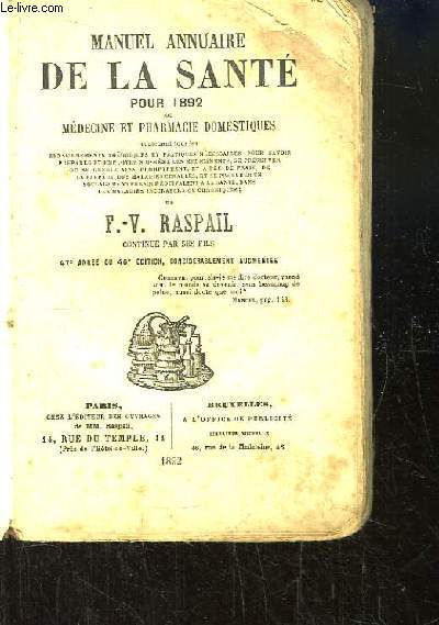 Manuel Annuaire de la Sant pour 1892, ou Mdecine et pharmacie domestiques.
