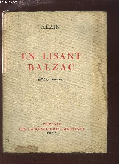 En lisant Balzac. Edition originale.