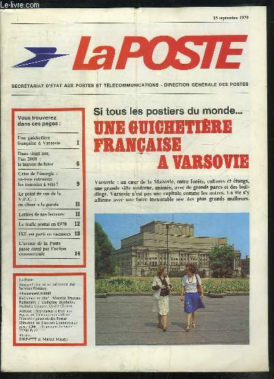 La Poste, Bulletin du 15 septembre 1979 : Une guichetire franaise  Varsovie - Dans 20 ans, l'An 2000 - Va-t-on retrouver les tournes  vlo ? ...