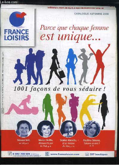Catalogue France Loisirs, Automne 2008. Parce que chaque femme est unique...1001 faons de vous sduire.