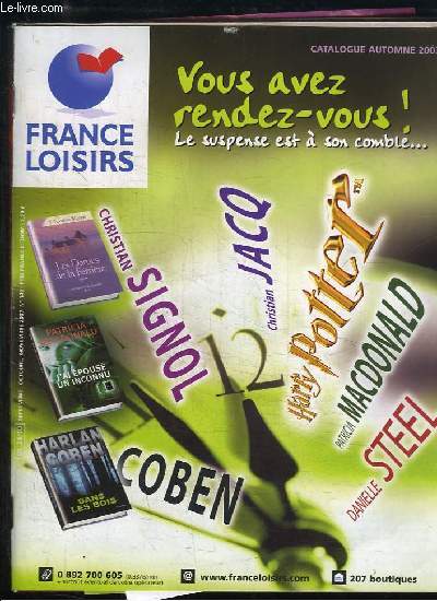 Catalogue France Loisirs, Automne 2007. Vous avez rendez-vous ! Le suspens est  son comble ...