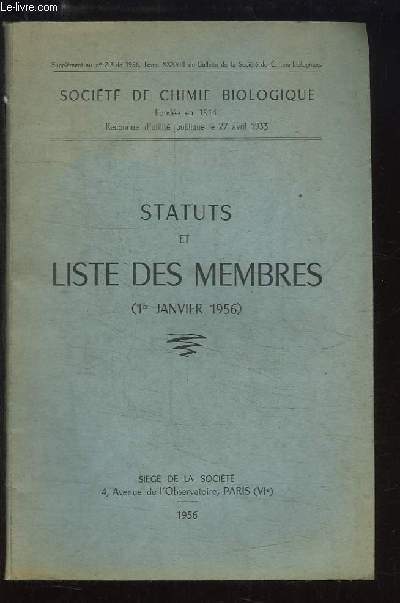 Statuts et Liste des Membres (1er janvier 1956)