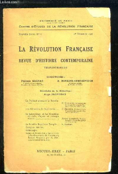 Revue d'Histoire Contemporaine N5, nouvelle srie : La Rvolution Franaise.