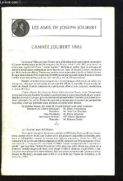 L'Anne Joubert 1985. Il y a 200 ans ... Joubert commenait  Villeneuve la rdaction de ses carnets - L'hommage  Menu de Chomorceau - Victor Perrot (1865 - 1963), par TESSONNEAU ...