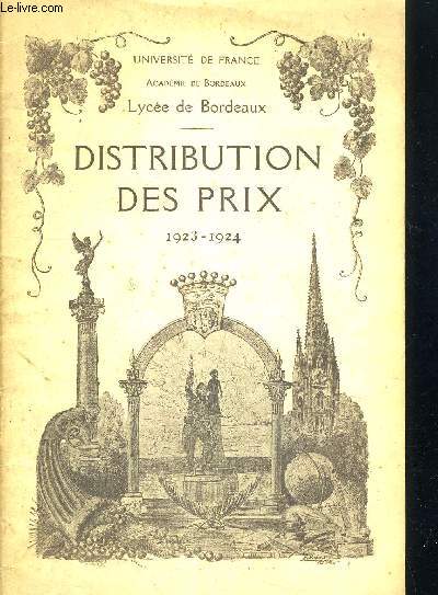 DISTRIBUTION DES PRIX 1923- 1924 - LYCEE DE BORDEAUX