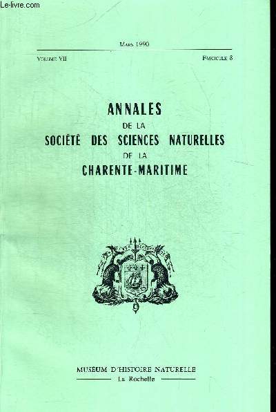 N8. VOLUME VII. ANNALES DE LA SOCIETE DES SCIENCES. NATURELLES DE LA CHARENTE MARITIME. MARS 1990. R. DUGUY-LES ACITIVITES DES MUSEES DE SCIENCES NATURELLES DE LA ROCHELLE EN 1989.RAPPORT ANNUEL SUR LES CETACES ET PINNIPEDES TROUVES SUR LES COTES DE FR