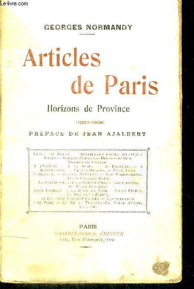 ARTICLES DE PARIS - HORIZONS DE PROVINCE - 1907-1908