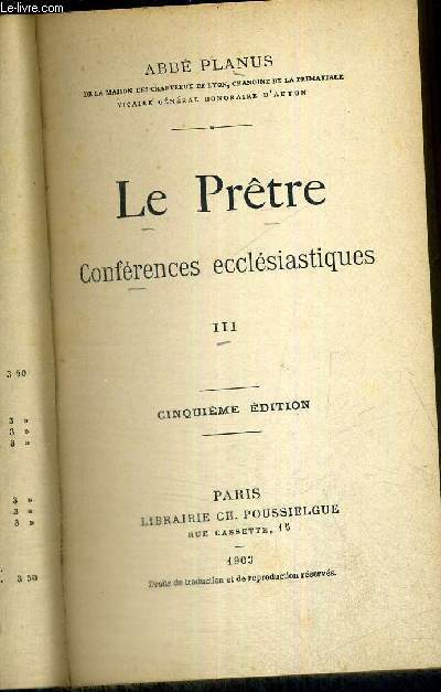 LE PRETRE - CONFERENCES ECCLESIASTIQUES - TOME 3 - 5EME EDITION