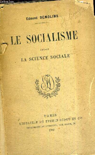 LE SOCIALISME DEVANT LA SCIENCE SOCIALE