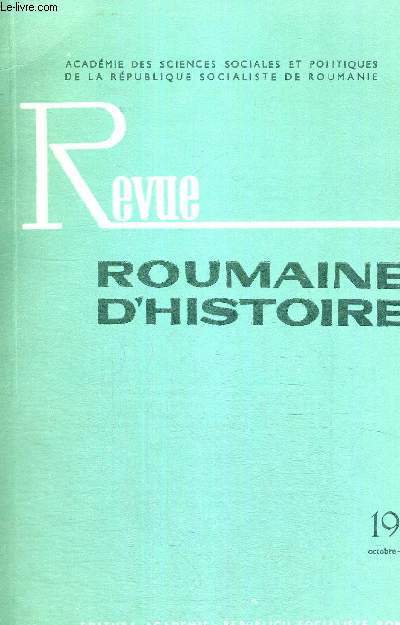 REVUE ROUMAINE D'HISTOIRE - 1978 - N4 - ACADEMIE DES SCIENCES SOSCIALES ET POLITIQUES DE LA REPUBLKIQUE SOCIALISTE DE ROUMANIE