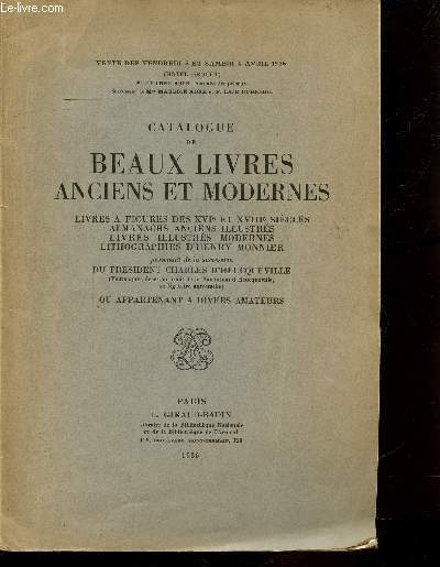 CATALOGUE DE BEAUX-LIVRES ANCIENS ET MODERNES