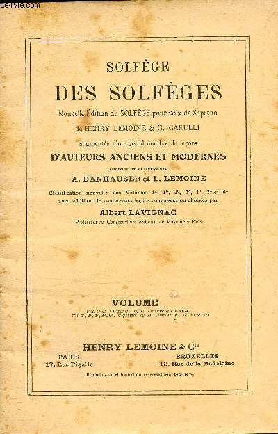 SOLFEGE DES SOLFEGES - Nouvelle dition du Solfge pour voix de Soprano, de Henry Lemoine & G. Garulli - VOLUME 4A