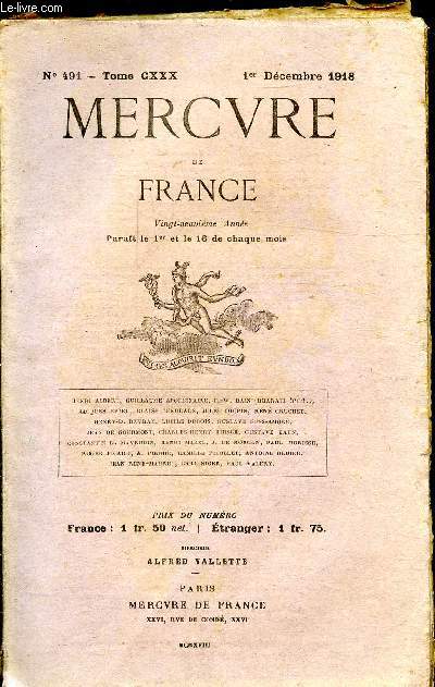 MERCURE DE FRANCE - N491- TOME CXXX - 1ER DECEMBRE - L'ESPRIT NOUVEAU ET LES POETES - 1918