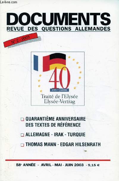 Documents - Revue des questions allemandes - n2 - 58me anne - Avril, mai, juin 2003 -