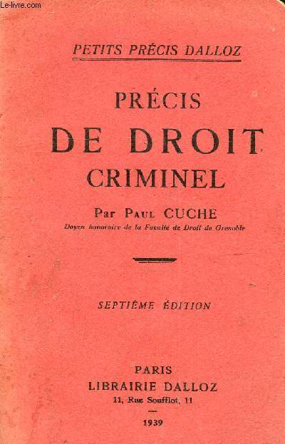 Prcis de droit criminel, septime dition (Collection : 