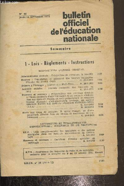 Bulletin officiel de l'ducation nationale N 36, jeudi 28 septembre 1972