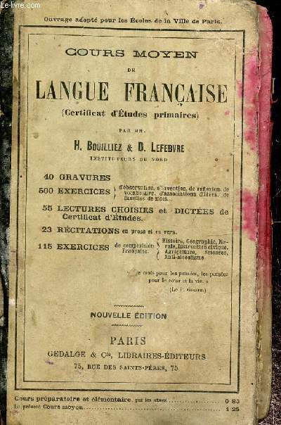 Cours moyen de langue franaise (Certificat d'tudes primaires)