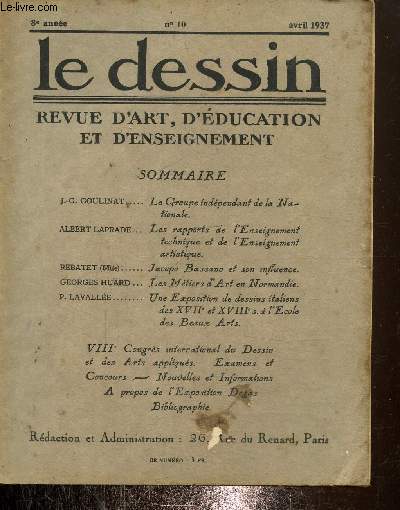 Le dessin -Revue d'art ,d'ducation et d'enseignement N10- 8e anne, avril 1937